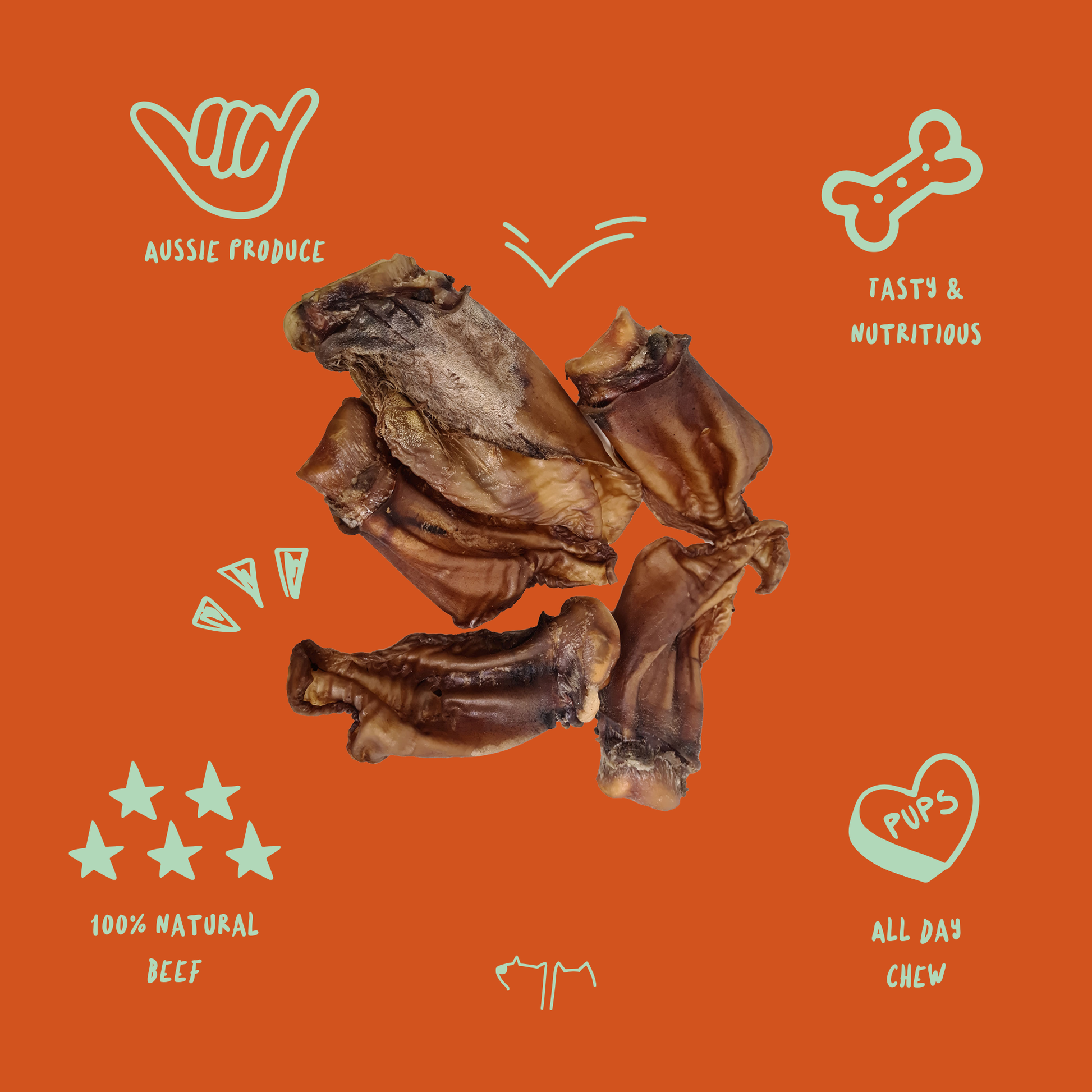 Large beef ears for dogs, durable natural chew perfect for heavy chewers