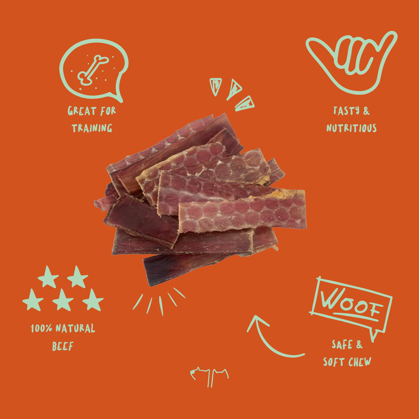 Natural beef jerky for dogs, air-dried for a healthy, high-protein chew treat