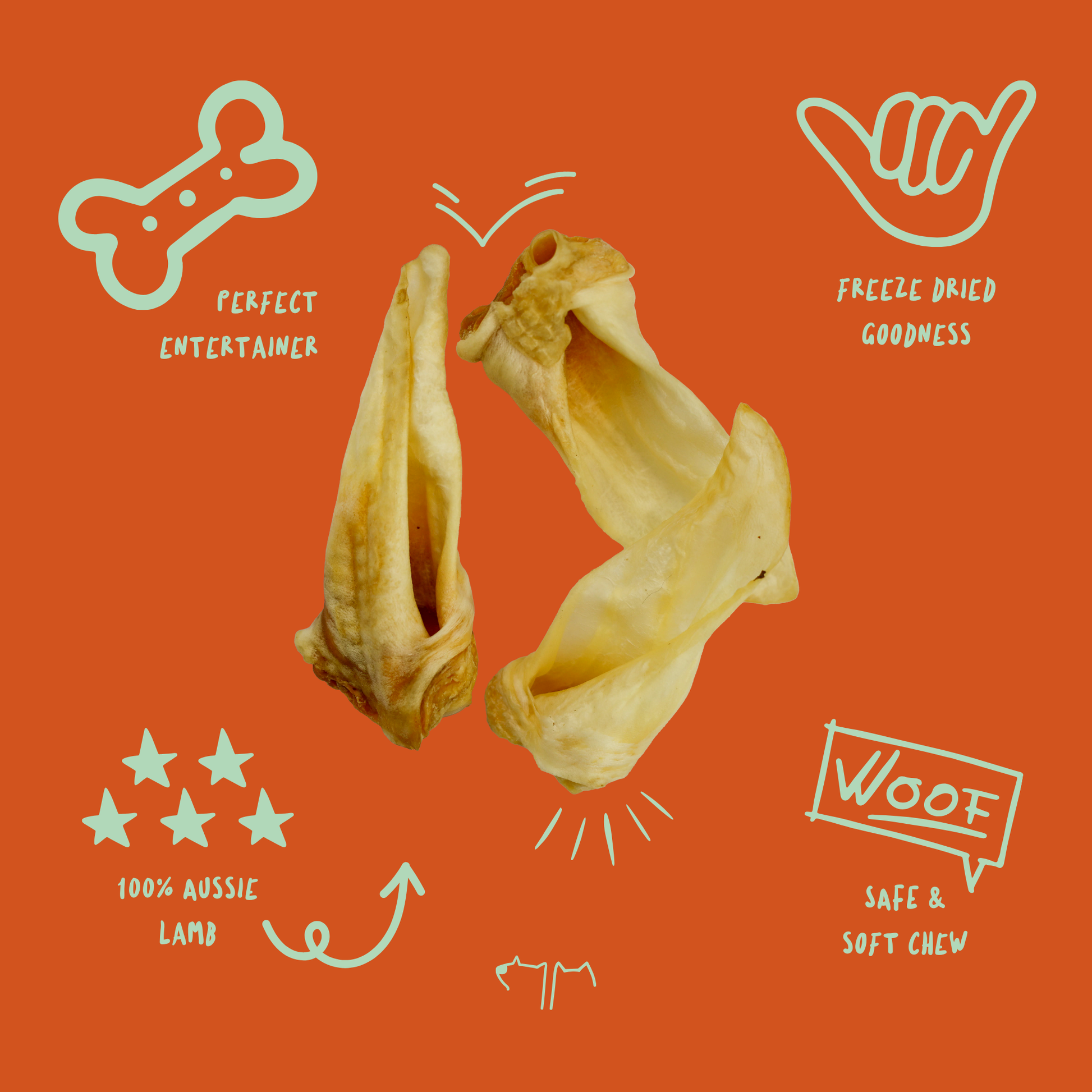 Soft dried lamb ears for dogs, gentle natural chew perfect for puppies and small breeds