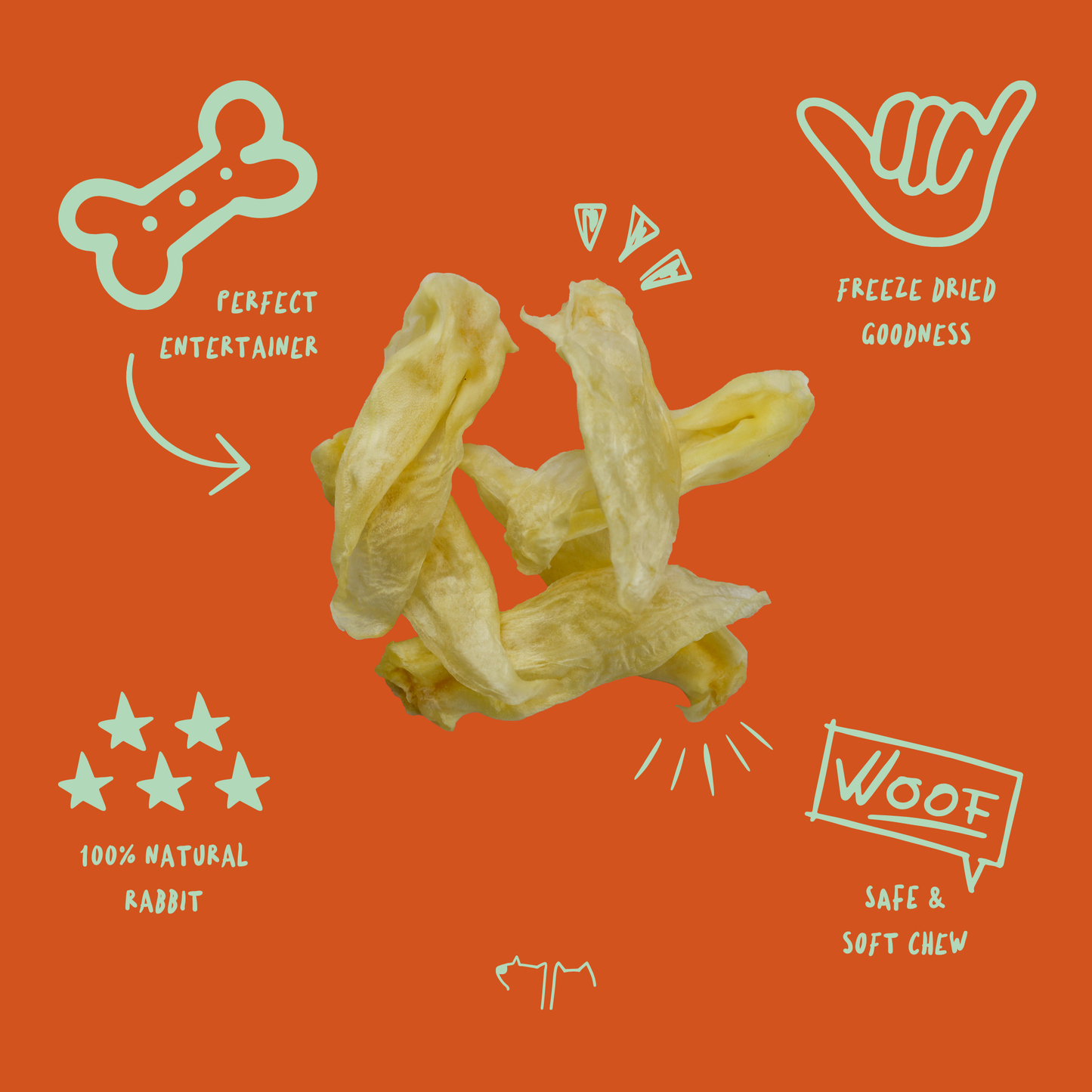 Natural dried rabbit ears for dogs, grain-free chew perfect for sensitive stomachs