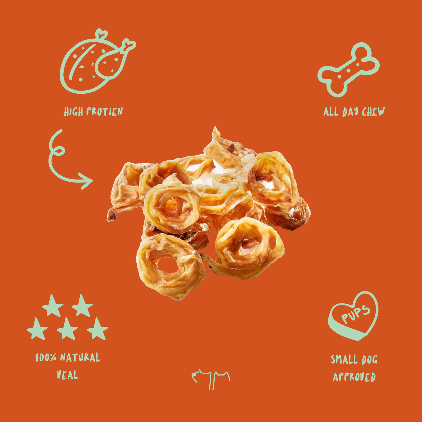 Curled veal tendon scrolls for dogs, natural long-lasting chew supporting dental health