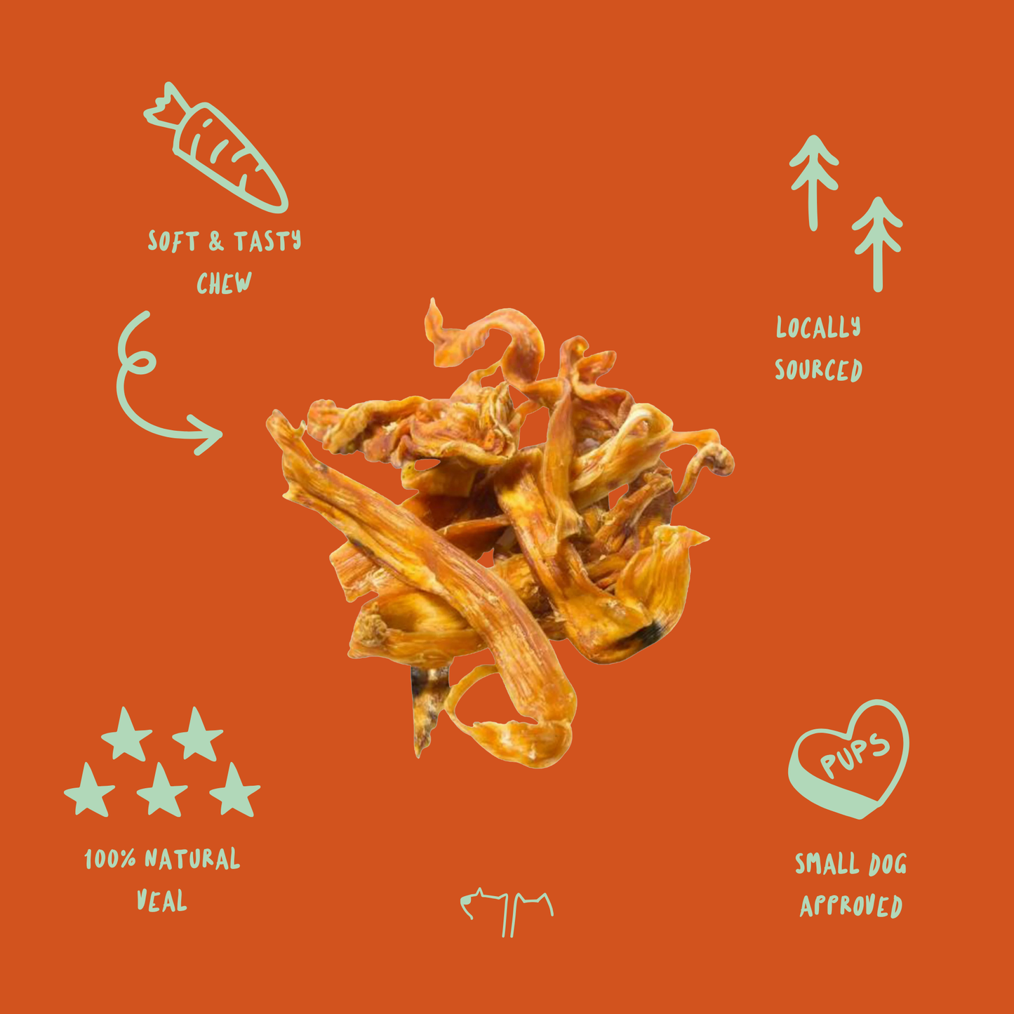 Natural veal tendon strips for dogs, air-dried chew treats promoting healthy teeth and gums